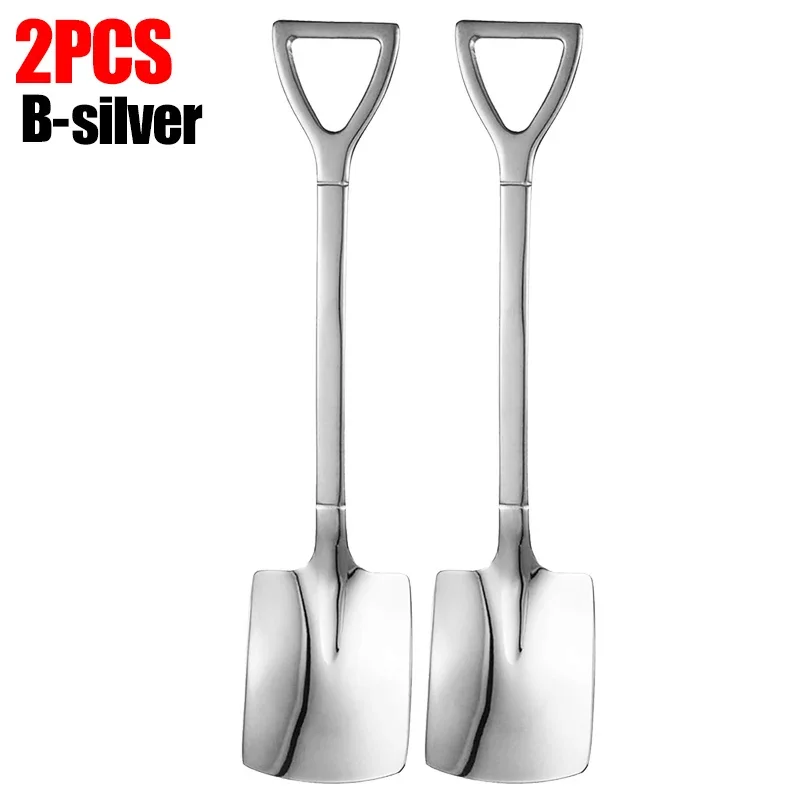 1/8pcs Shovel Spoons Coffee Stirring Spoon Stainless Steel Ice Cream Dessert Watermelon Scoops Kitchen Tableware Set: Orange