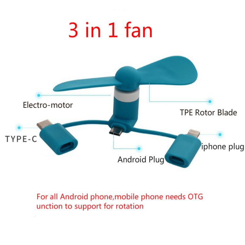 3 IN 1 Viaggio Portatile Del Telefono Delle Cellule Mini Ventola di Raffreddamento del dispositivo di Raffreddamento Per Micro USB C Per iPhone 5 6 6 S 7 Plus 8 X per Android Tipo-c