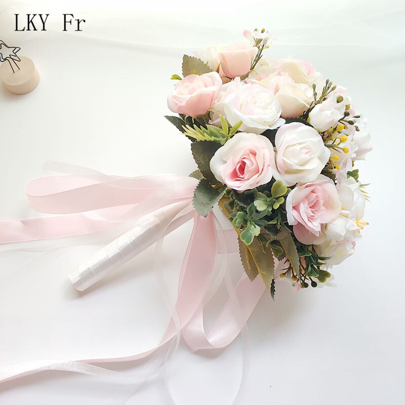 Lky fr bryllup buket blomster ægteskab tilbehør små brude buketter silke roser bryllup buketter til brudepiger dekoration: Lyserød blomst