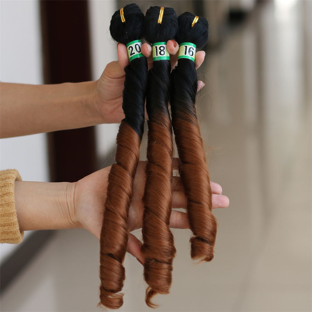 T1B/30# Two Tone ombre Hair Bundles Brown Synthetic Hair Extensions 16-20 inch High temperature Double Weft Curly hair weave