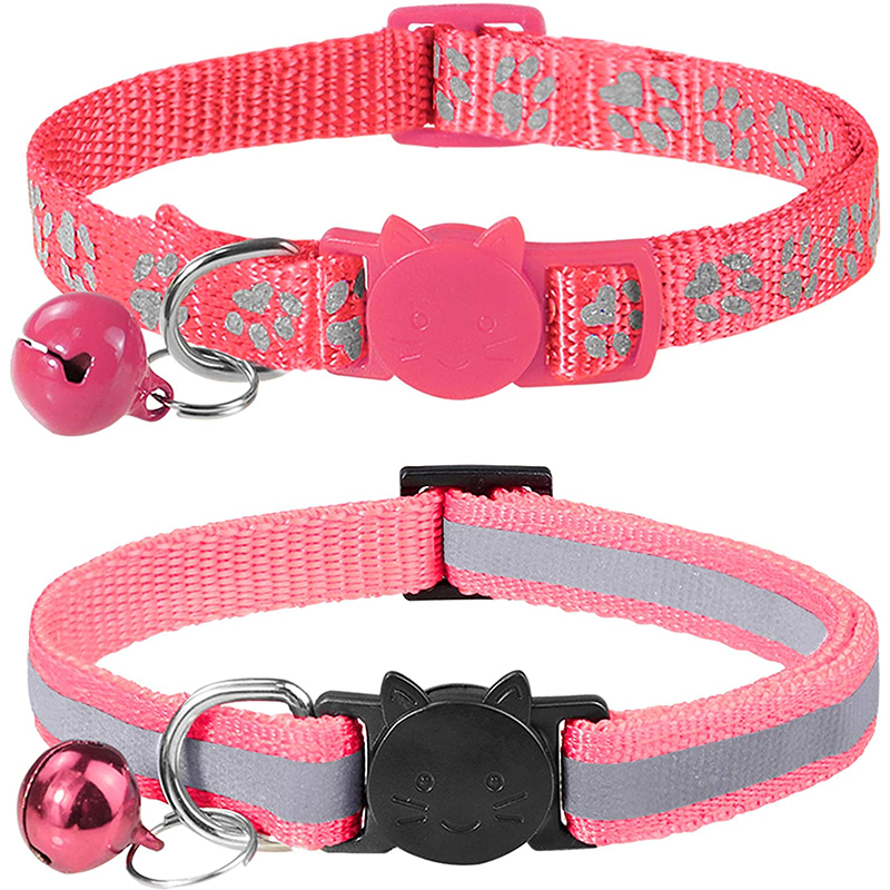 2 Pcs Kleurrijke Reflecterende Halsband Met Bel Solid &amp; Veilig Halsbanden Voor Kleine Hond Katten Huisdieren Kraag Breakaway Kitten accessoires