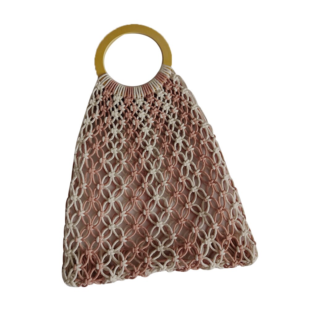 bohême tissé à la main bracelet sac femmes portable sac à main coton fil couleur fourre-tout creux: Marron clair