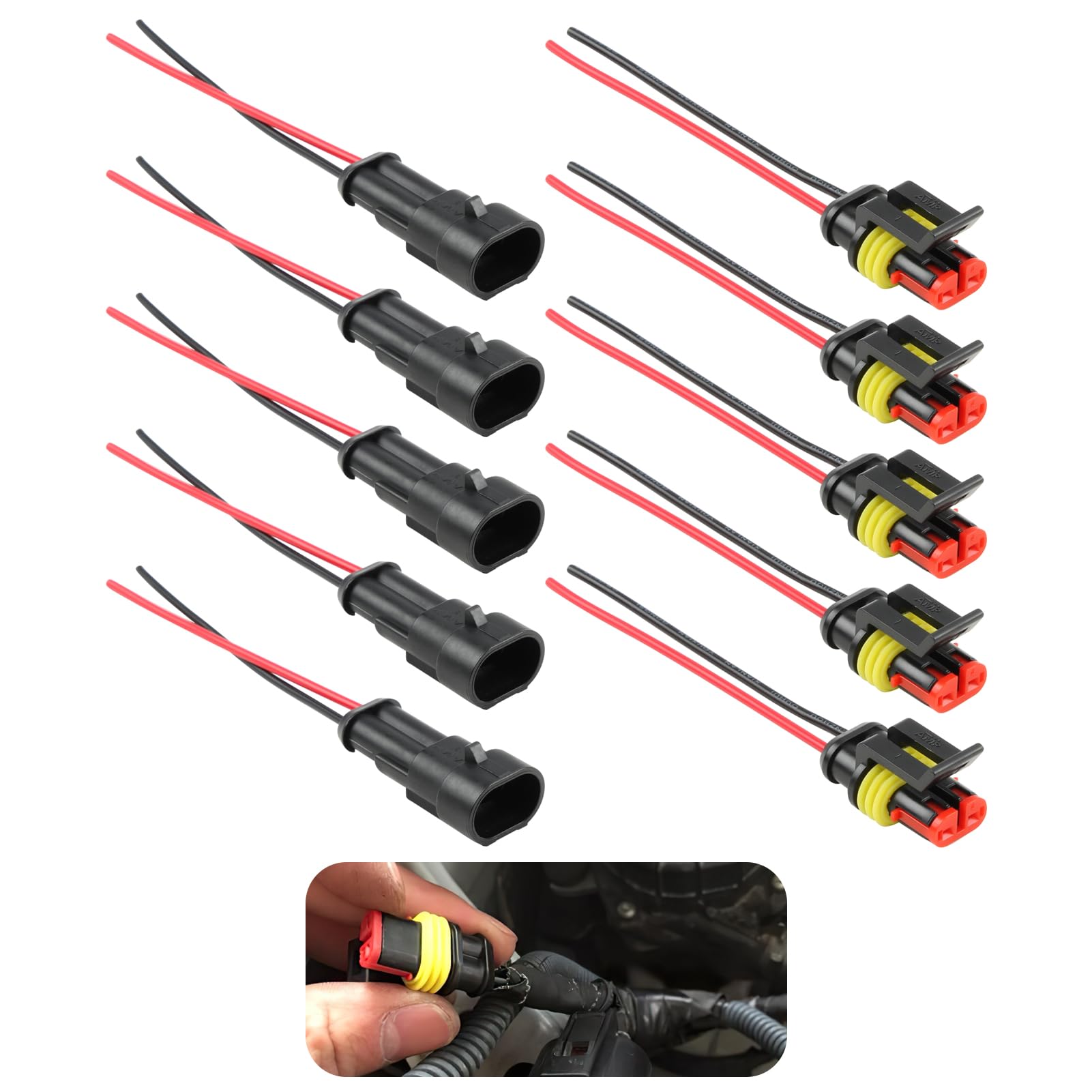 5 Pairts 2 Pin Connector Waterproof Connector Male and Female Way 20AWG Wire Suitable for Car Truck Boat Other Wire Connection