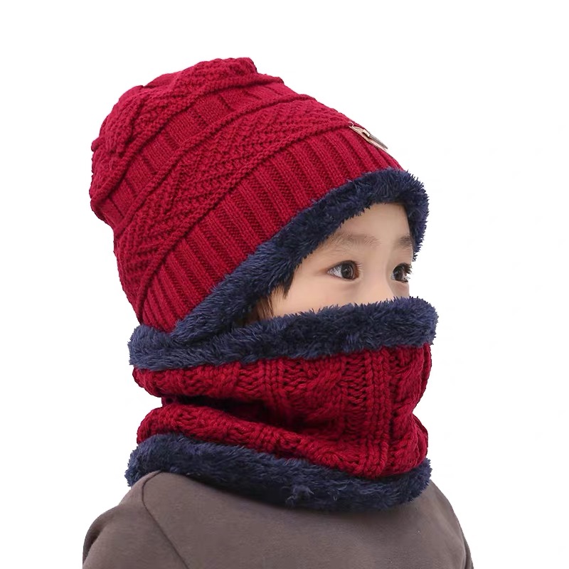 Børns hat uld og fleece baby efterår og vinter ørebeskyttelse varm hat tørklæde to sæt mænd og piger tørklæde