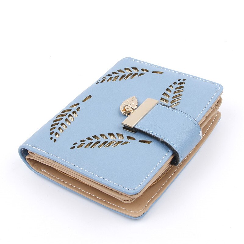 cuir PU femmes portefeuille fermeture éclair moraillon creux dame court sac à main feuille rétro portefeuille Photo porte-carte sac: blue