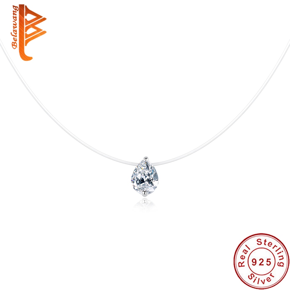Exquisite Eenvoudige 925 Sterling Zilveren Transparante Vislijn Fonkelende Cz Hanger Kettingen Voor Vrouwen Mode-sieraden