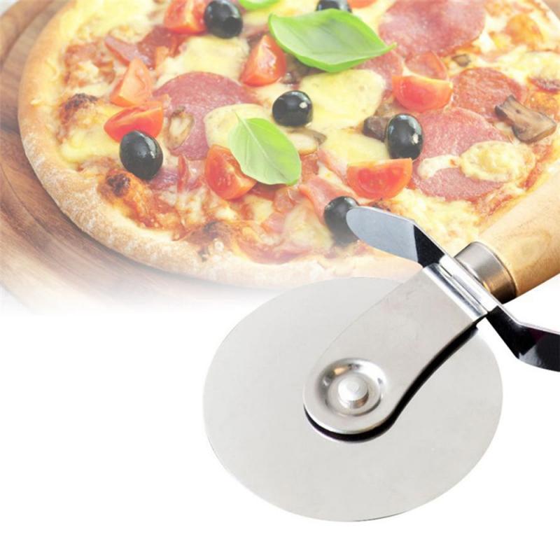 1 Stck Edelstahl Runde Pizza Cutter Pizza Messer Cutter Gebäck Pasta Teig Küche Backen Werkzeuge Mit Holzgriff SCHIFF