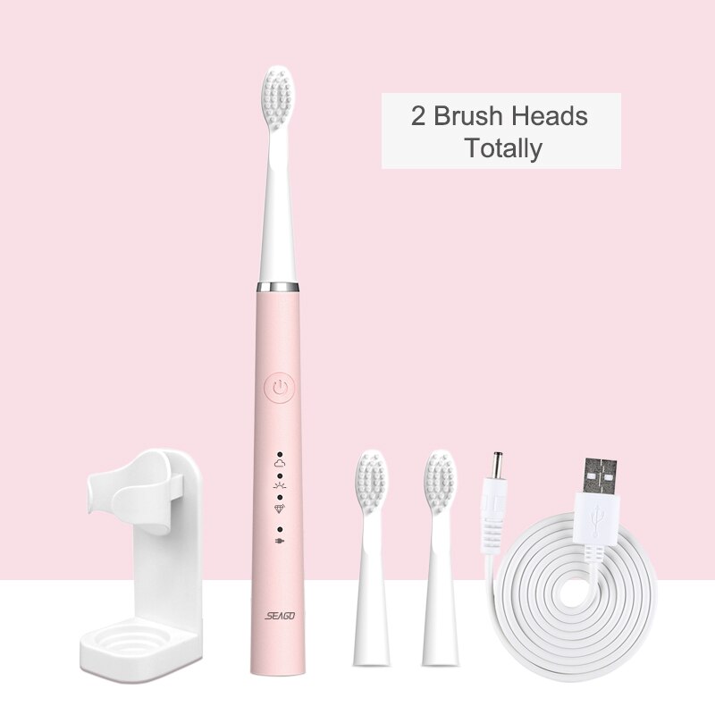 Cepillo de dientes eléctrico recargable sónico de SEAGO cepillo de dientes automático mejorado para adultos con 6 cabezales de cepillo: Pink-2 heads