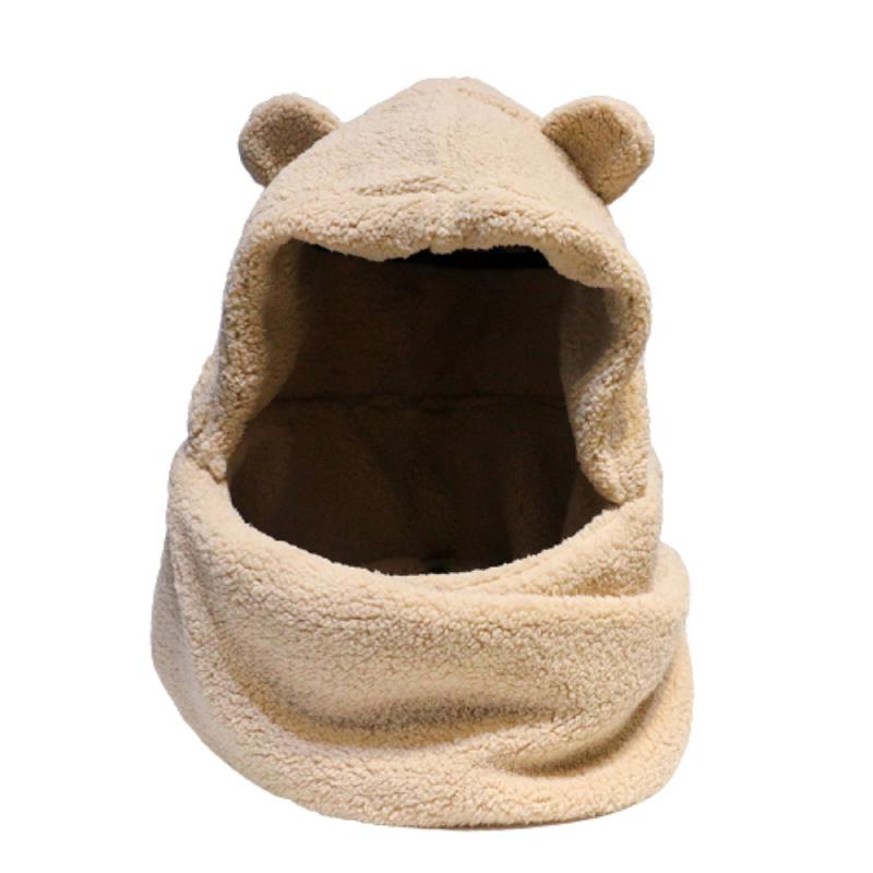 Oor Geïntegreerde Warme Muts Beanie Winter Hoeden Vrouwen Meisjes Schattige Beer Sjaal Dikke Warme Oor Winter Cap: Beige