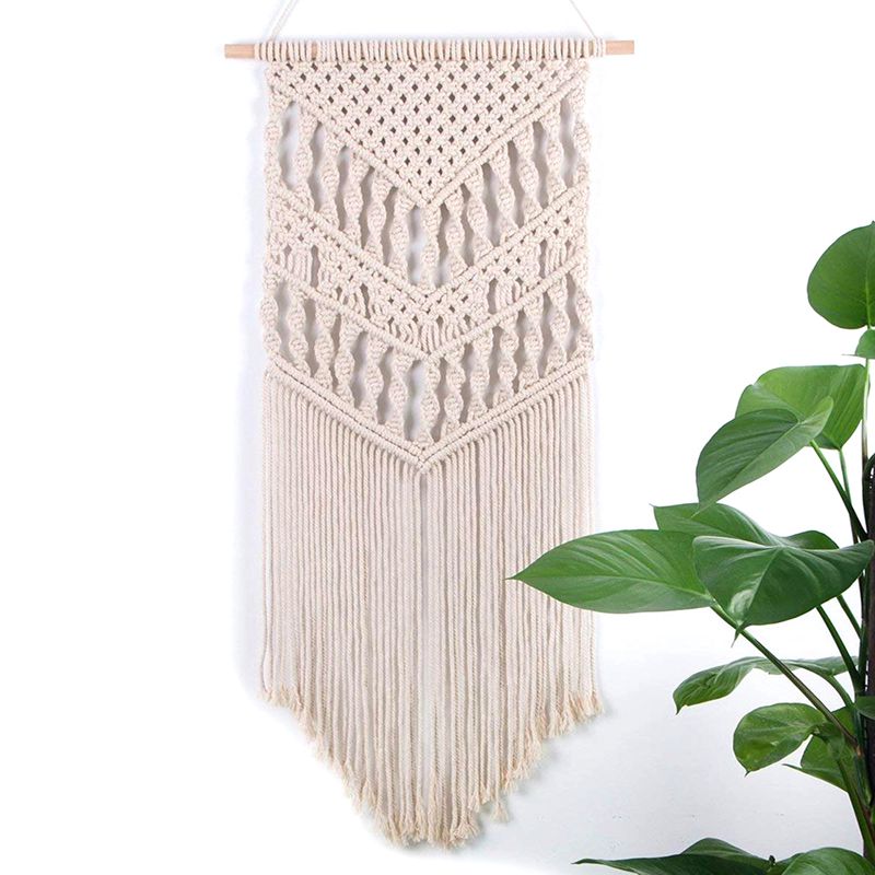 Macramé tejido colgante de pared-Boho Chic bohemio habitación geométrica arte decoración Hermoso apartamento dormitorio decoración, 14in W x 33
