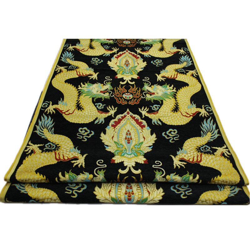 Tela de brocado de seda tradicional china, 1 yarda, Negro/rojo/azul, dragón Jacquard, Cheongsam, ropa de decoración de pared