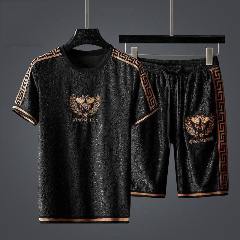 men's short-sleeved shorts, casual sports suit, summer loose matching suit, men's sports two-piece suit: 4XL