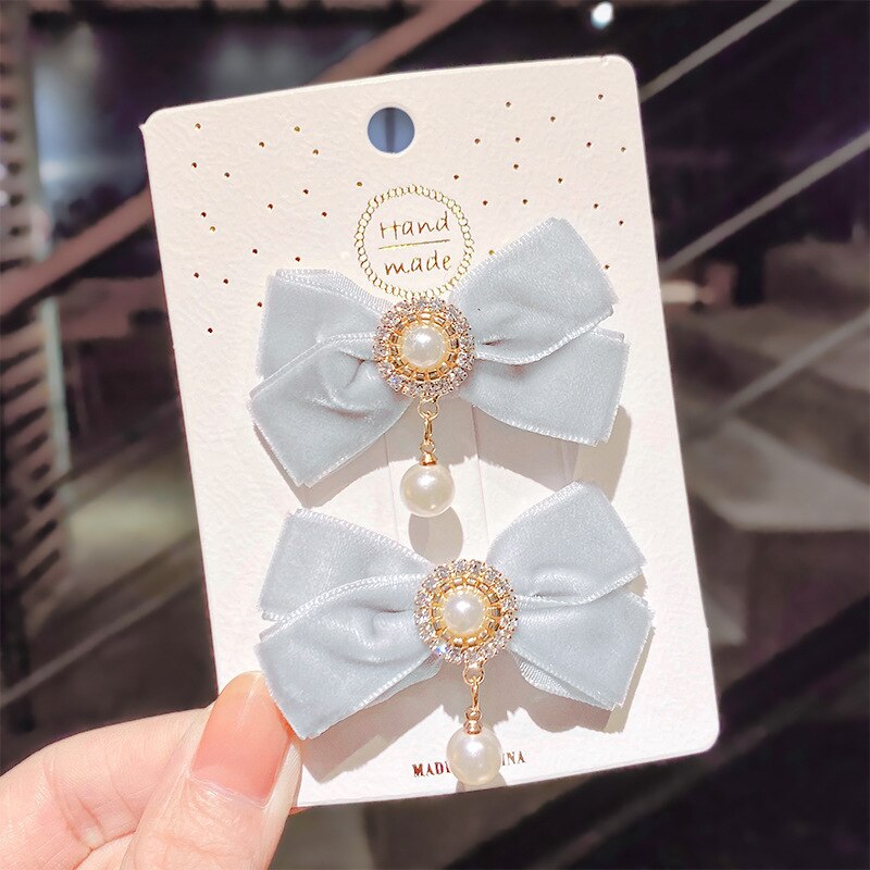 Coreano veludo arco hairpins crianças tecido borla pérola grampos de cabelo artesanal moda jóias headpiece acessórios para o cabelo das meninas: 11