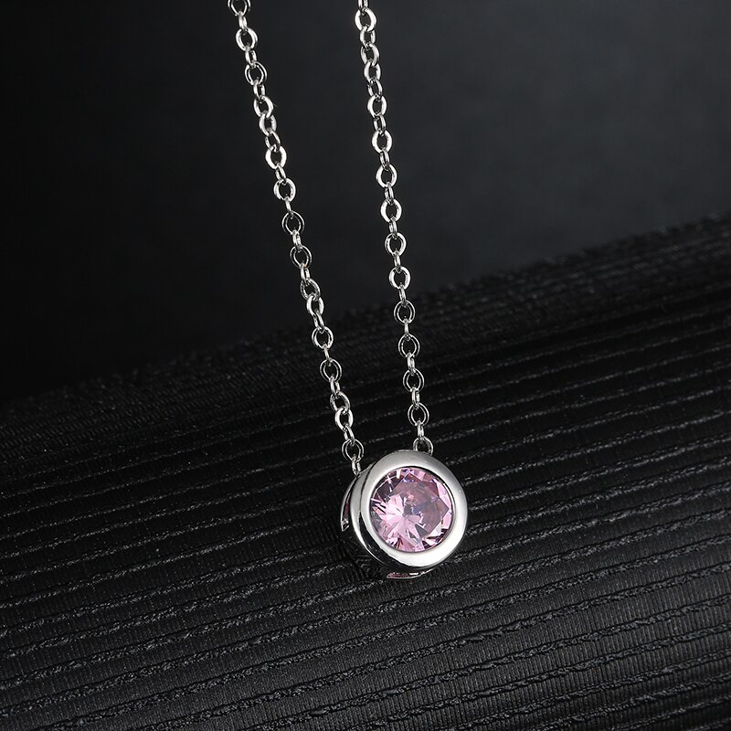 CARSINEL Women Necklace 9.5 mm Purple Round Zircon Necklace & Pendants Chain Choker Jewelry for Lady Party NE0131