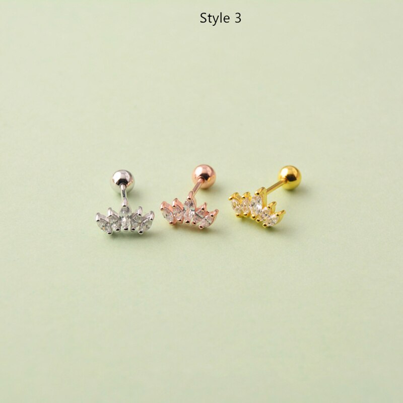 925 sterling silver earrings zircon mini crown screw stud earring ear bone nails wild trend woman girl ear jewelry