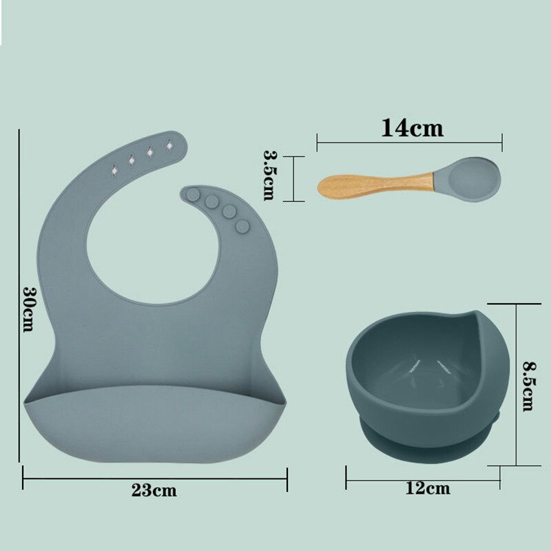 Bpa Gratis Baby Siliconen Servies Waterdichte Bib Flexibele Speeksel Handdoek Effen Kleur Sucker Kom En Lepel Voor Childre