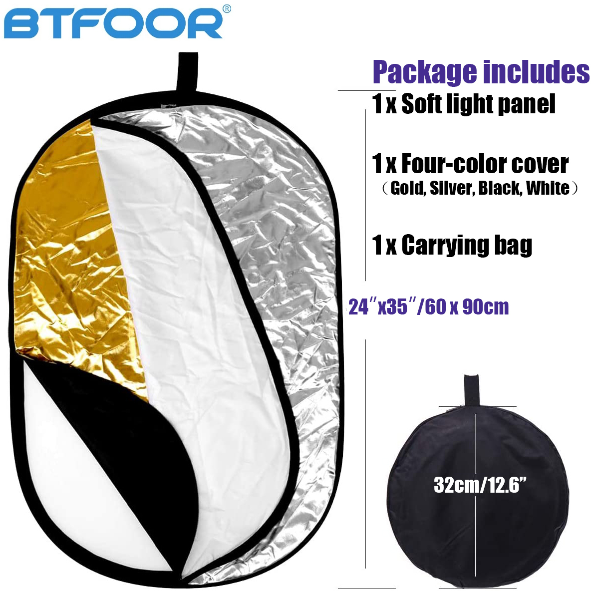 60 80 110Cm 5in1 Reflector Fotografie Inklapbare Draagbare Licht Diffuser Ronde Reflector Voor Foto Multi Kleur: 60x90 cm