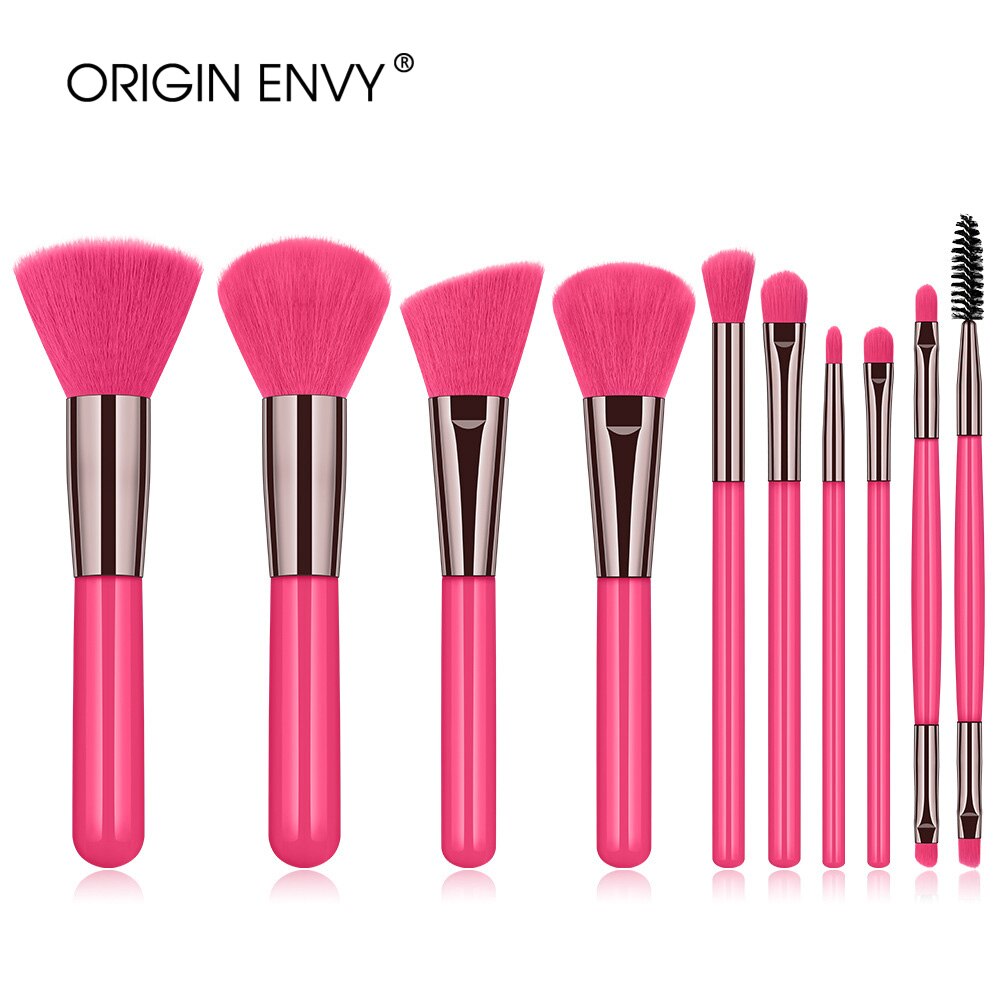 Origin envy 10 stk sminkebørster verktøysett kosmetisk pudder øyenskygge foundation blush blending beauty make up brush maquiagem: 10 stk-rød