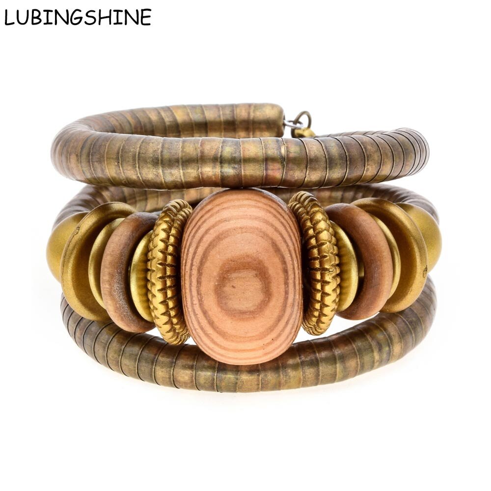 Lubingshine Vintage Multilayer Armbanden Ketting Hout Kralen Antiek Brons Tone Verstelbare Armbanden Voor Vrouwen Sieraden B591