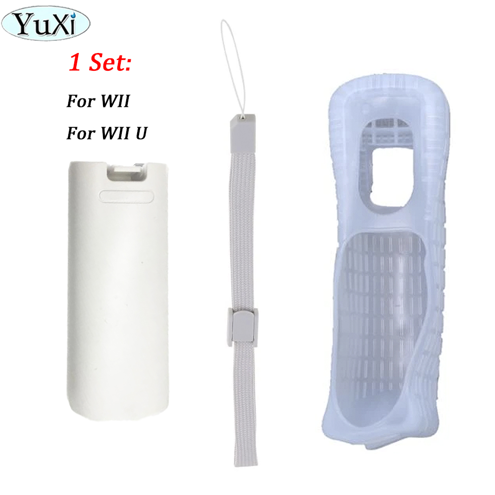 1 impostato custodia protettiva in silicone custodia per porta posteriore batteria kit cinturino da polso per parte telecomando WII Wii U: Luce Viola