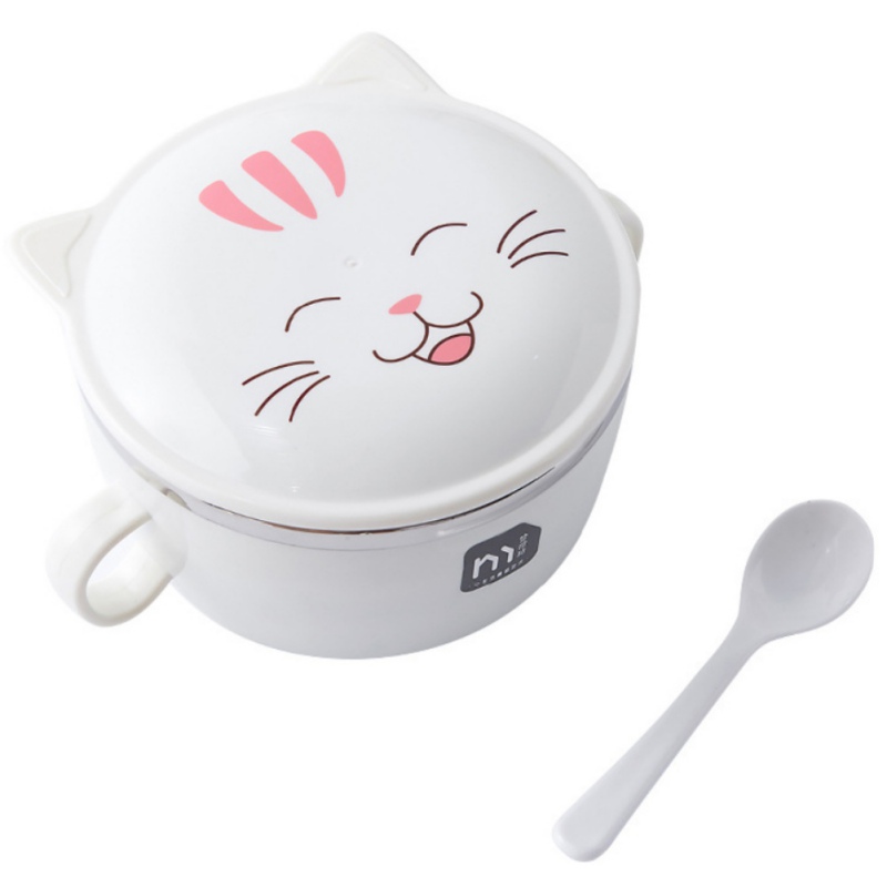 Tecknad katt soppa skål instant noodle skål med handtag form mat behållare hushåll matsal rostfritt stål ris redskap