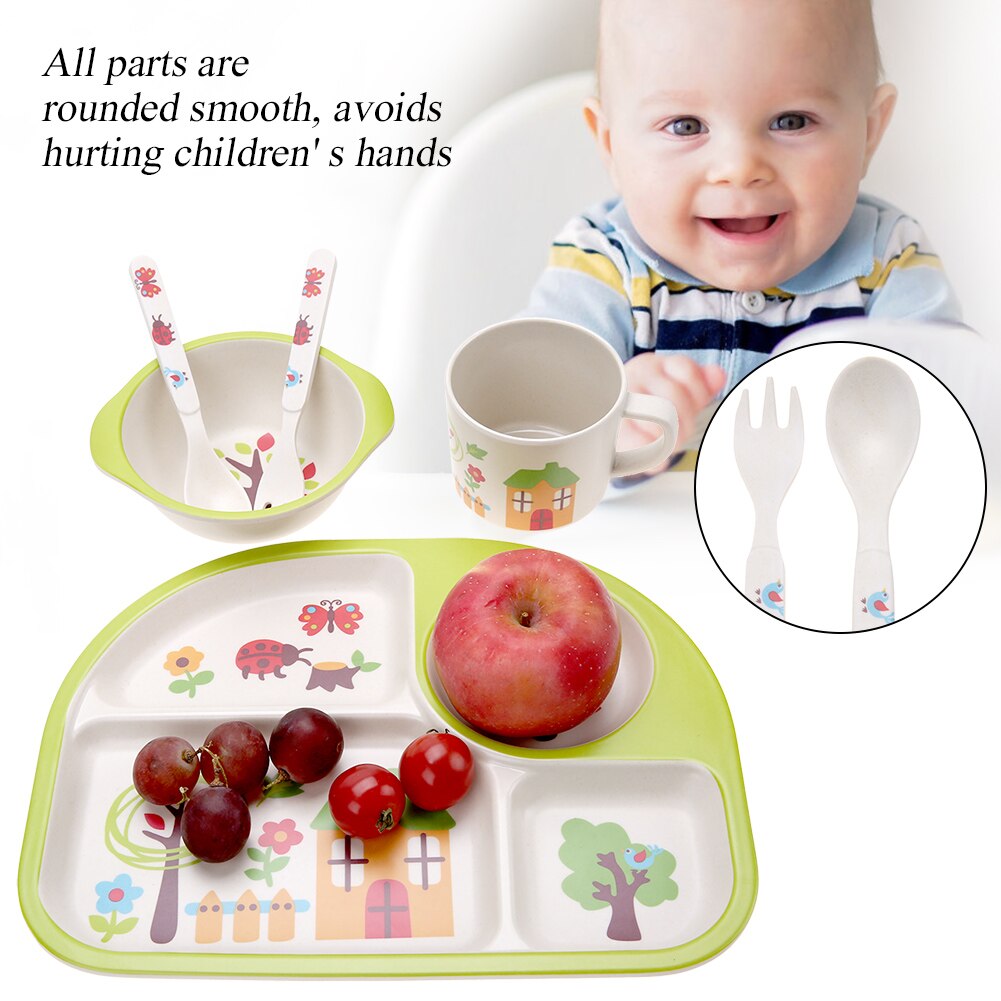 5 st/set bambufiber baby tallrik fat barn porslin fat servis baby miljövänlig