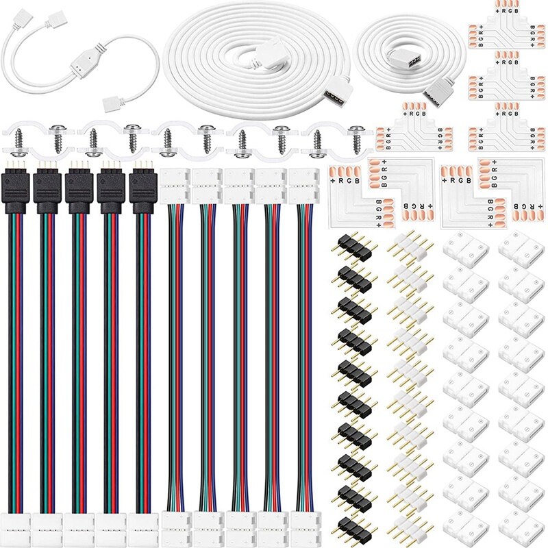 LED Strip Connector Kit, Strip Light Extension Cable Solderless Gapless Adapter Connectors for 5050 10mm 4Pin LED Strip