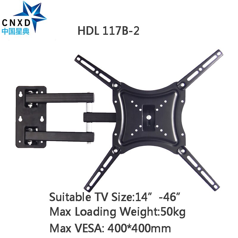 Retractable Full Motion TV Wall Mount Bracket Wall Stand Adjustable Mount Arm Fit for Plasma Flat LED TV 14"-46" Support 25KG: Default Title