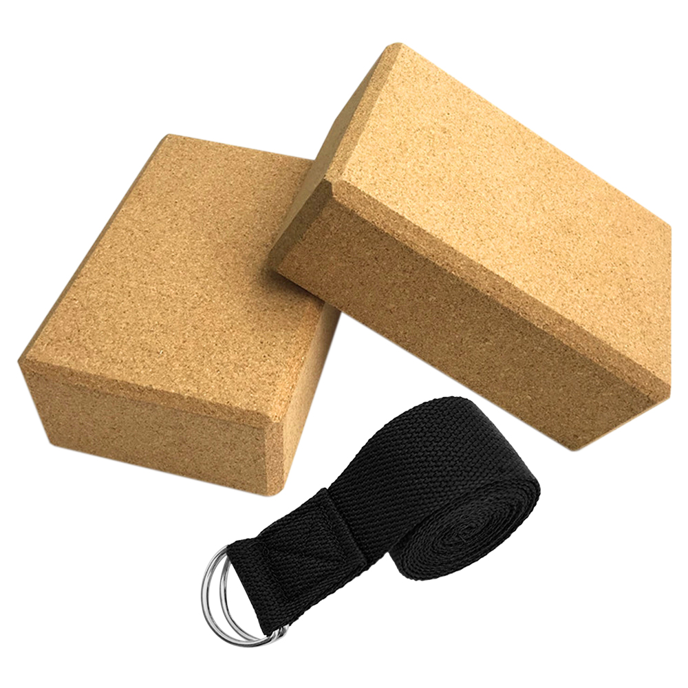 Lightweihgt Eco-friendly Yoga Block Cork Wood Yoga Brick Soft High Density Yoga Block to Support Poses Fitness Equipment: set