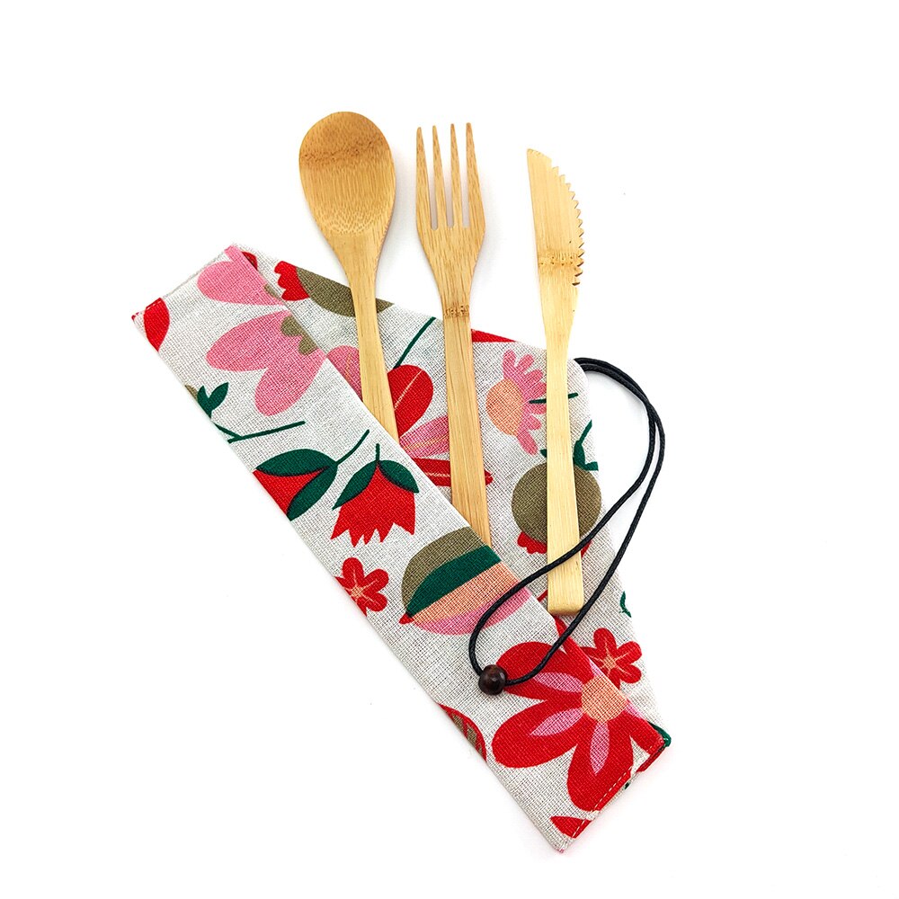 Bamboo Portable Reusable Utensils With Nylon Toothbrush Bamboo Case Travel Cutlery Set Camping Utensils Fork Spoon Knife Set: 1250-X-1