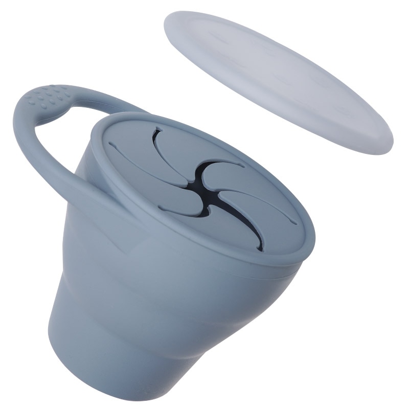 Taza de aperitivos para bebés, caja de almacenamiento de alimentos portátil para niños pequeños, contenedor de aperitivos de silicona sin BPA con tapa, colores sólidos: 005-pebble