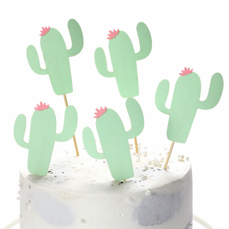Forêt verte Cactus thème joyeux anniversaire gâteau Topper Kawaii Lion gâteau décoration enfants faveurs Safari fête d'anniversaire fournitures: 5pcs Cactus3