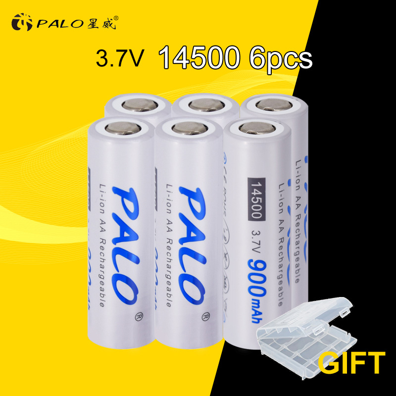 PALO 900mAh Original 3.7V 14500 battery 14500 AA Li-ion Rechargeable Battery 14500 Lithium-ion battery for LED flashlight: 6PCS
