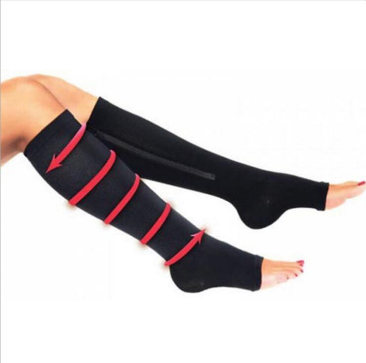 BACHASH 2 Pair Women's Slim Sleeping Beauty Leg Shaper Compression Stocking Zipper Leg Support Knee Stockings Beige Black S-L: Black / S M