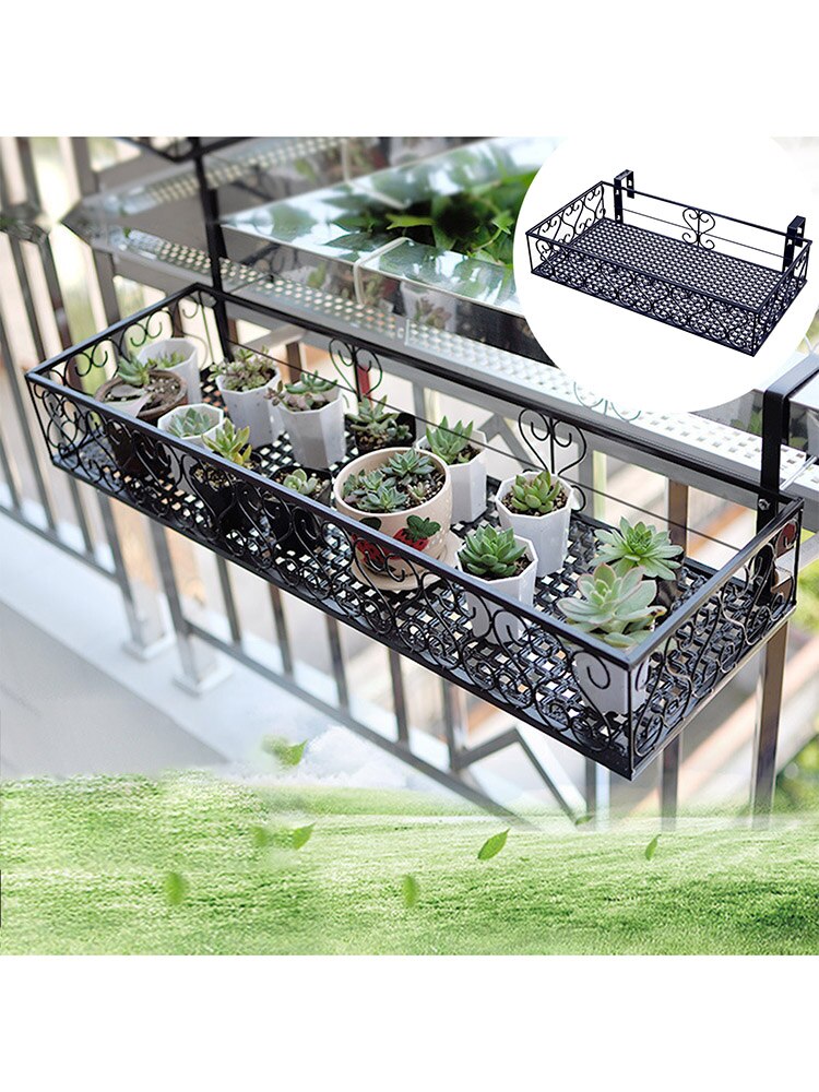 Balcony Hanging Iron Plant Succulent Stand Flower Pot Stand Rack Flowerpot Railing Shelf Flower Display Holder Home Decoration
