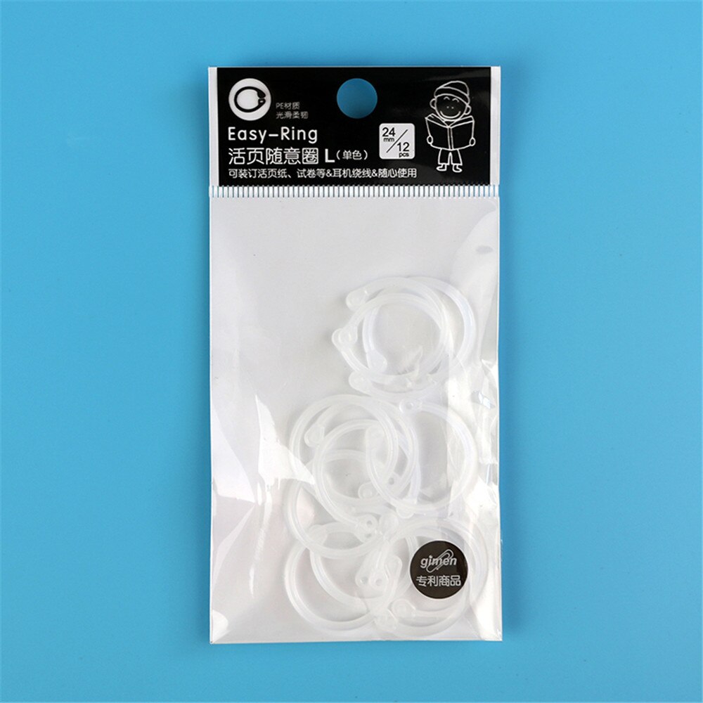 12 stk plast multifunktion cirkel ring gør-det-selv albums løst blad bogbinderringe farverige notesbog cirkel ring nøgleringe: Hvid