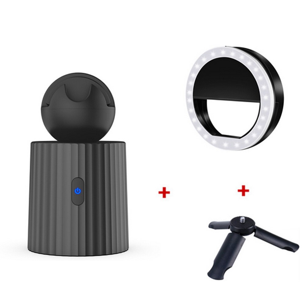 Rechargeable Smart Portable Selfie Stick ,360°Rotation Auto Face Object Tracking Camera Tripod Holder Smart Shooting Phone Mount: Black light tripod