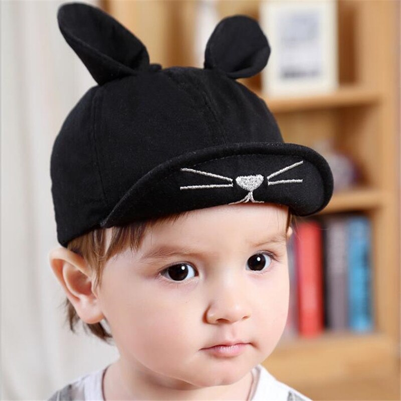 Chapeau de bébé garçon avec oreilles mignonnes, casquette de baseball en coton pour bébé, chapeaux de soleil d'été pour bébé, casquettes pour enfants: Chapeaux de garçon noirs