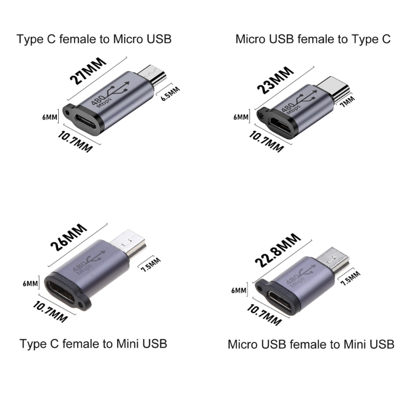 Type-C to Micro USB Mini USB Adapter Converter 18W Aluminum Alloy Connector 480M