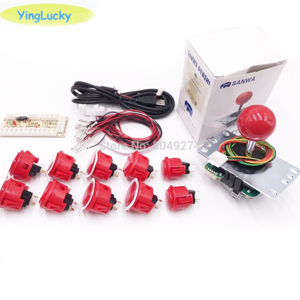 Sanwa joystick Kit Originele nul vertraging Arcade game USB encoder Joystick DIY Kit met 8 knop Joystick voor Mame jamma: Rood