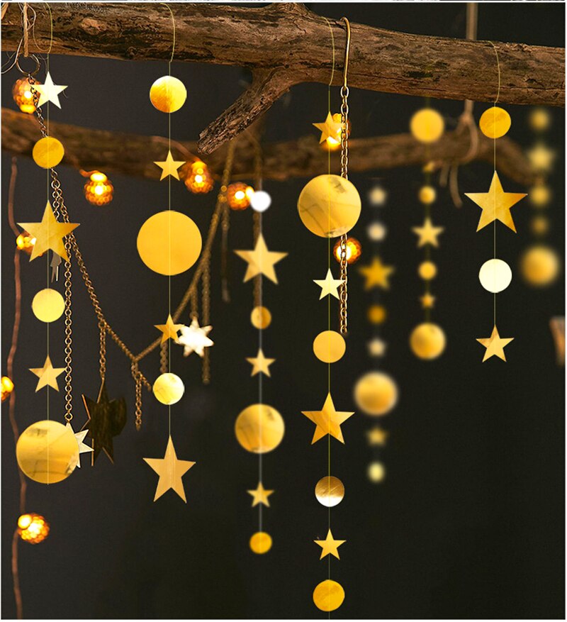 4M Rose Goud Spiegel Papier Banner Star Ronde Vorm Guirlande Banner Verjaardag Wedding Party Baby Shower Chrismas Decoratie Benodigdheden: gold