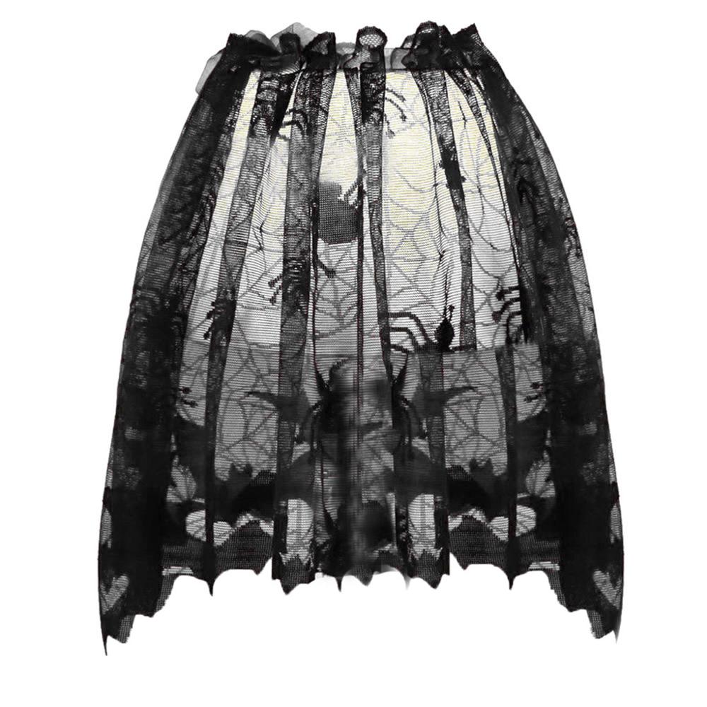 Halloween Gebreide Gordijn Lamp Cover Schaduwdoek Zwart Spider Bat Kant Spinnenweb Gordijn 60X20Cm Met Lint H5
