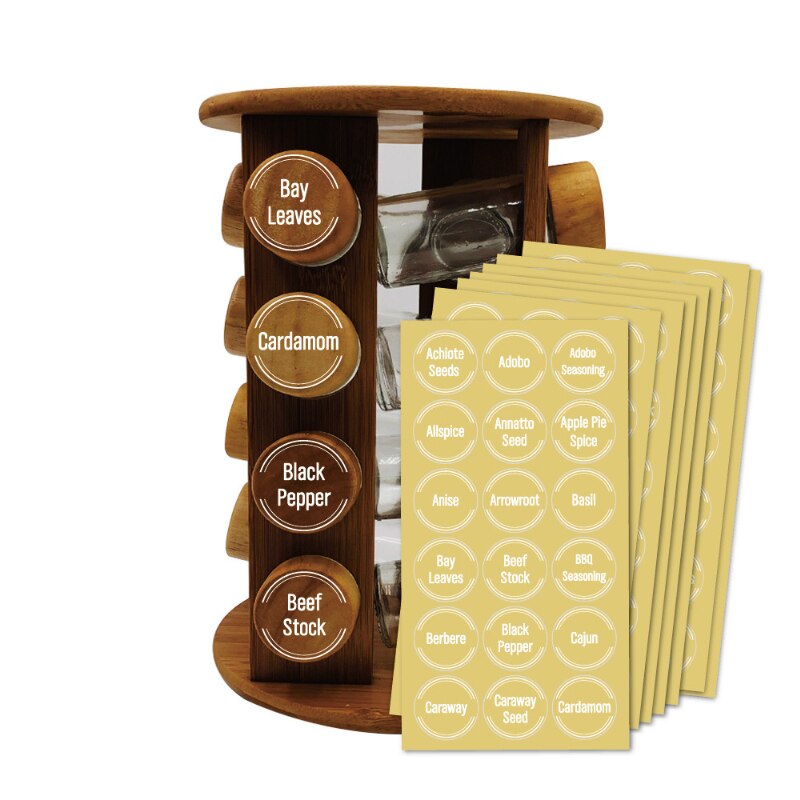 Transparent Spice Labels Preprinted Waterproof Black White Letter Kitchen Jars Stickers For Cans Self-Adhesive Labels Seasoning