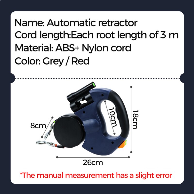 Dual Headed Pet Leashes with Flashlight Garbage Bag Box Automatic Retractable Dogs Traction Rope Double Dog Walking Leash Chain