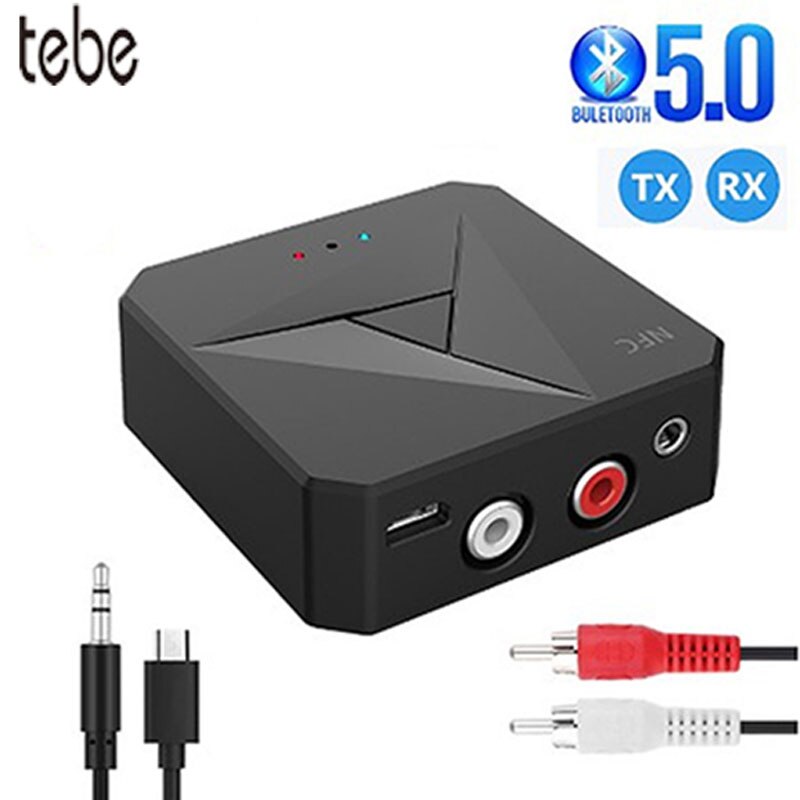 Tebe-transmisor y receptor de Audio 2 en 1 con Bluetooth 5,0, adaptador inalámbrico con conector de 3,5mm/2RCA para llamadas con manos libres y micrófono, NFC, para coche y TV