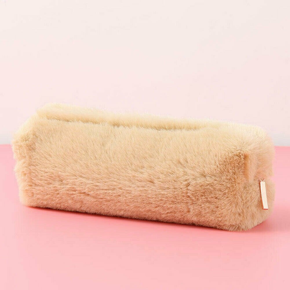 neueste Heiße Mädchen Solide Nette Plüsch Fuzzy Flauschigen Bleistift Fall Make-Up Tasche Geldbörse Lagerung Tasche Münze Geldbörsen: Kakifarbig