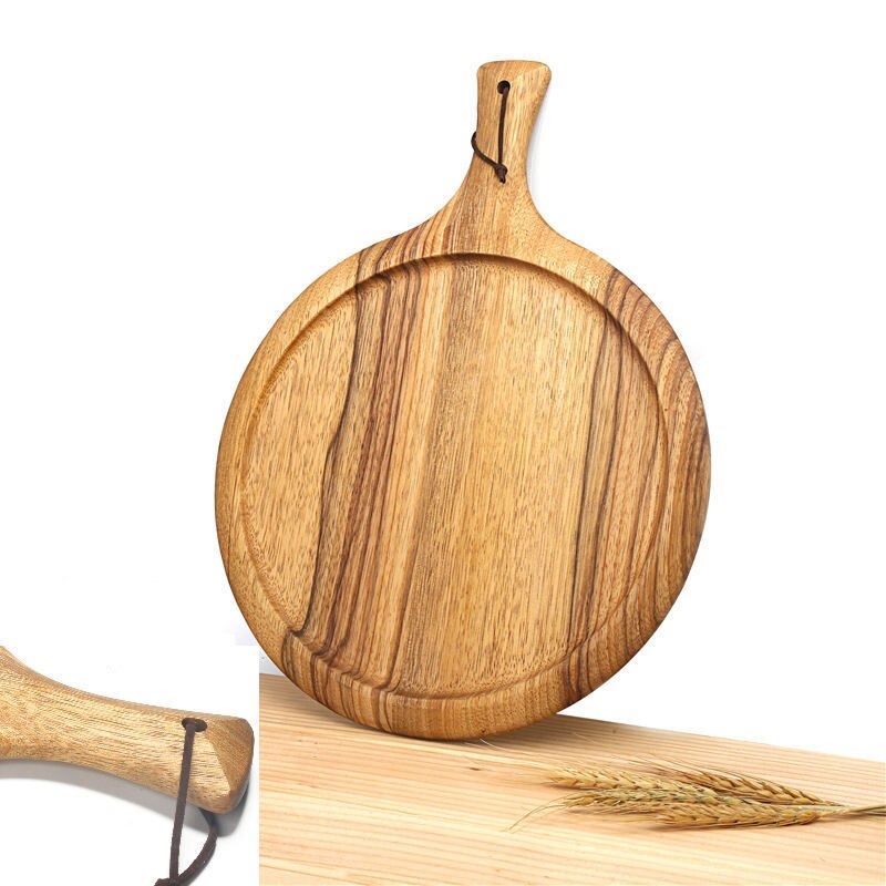 Unlacquered Solid Wood Round Chopping Block Nordic Style with Handle Wooden BreadBoard Pizza Zebra Plate Kitchen Cooking Utensil