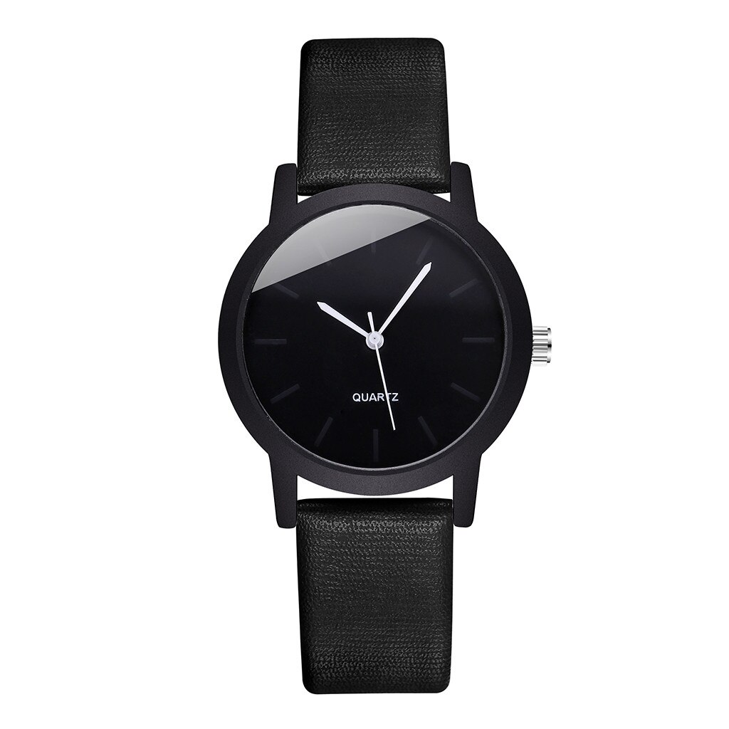 Eenvoudige Vrouwen Horloges Casual Gradiënt Quartz Horloge Lederen Band Band Steel Case Analoge Polshorloge Dames Montre Femme: Black