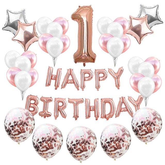 1pack Happy Birthday Balloons Air Letters Rose Gold Five-star Ballons Sequins foil balloons Birthday Party Decoration: C