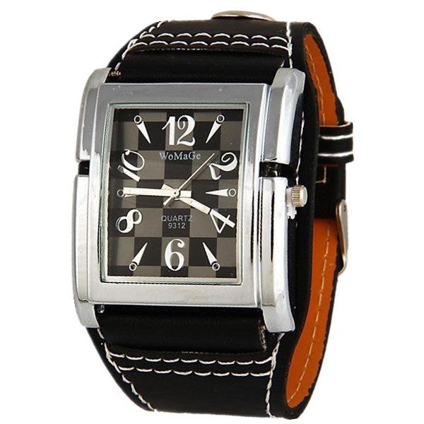 Womage Brand Wide Leather Women Clock Ladies Quartz Casual Relogio Feminino Square Big Dial Sports Wrist Watch: Black